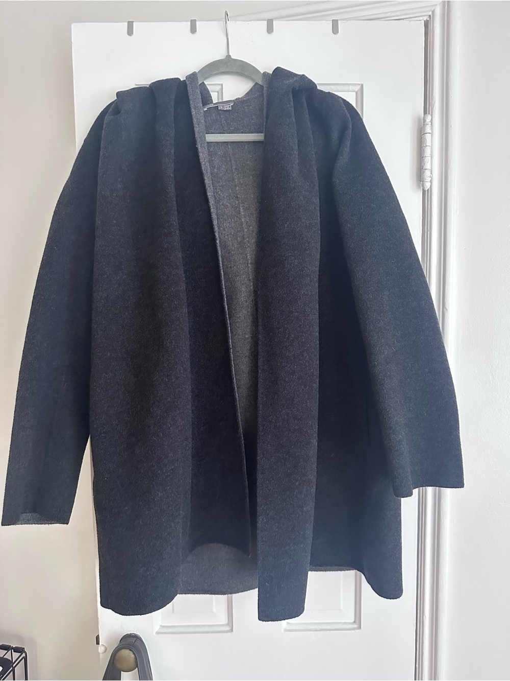 Vince Hooded Trench Coat in Charcoal Black